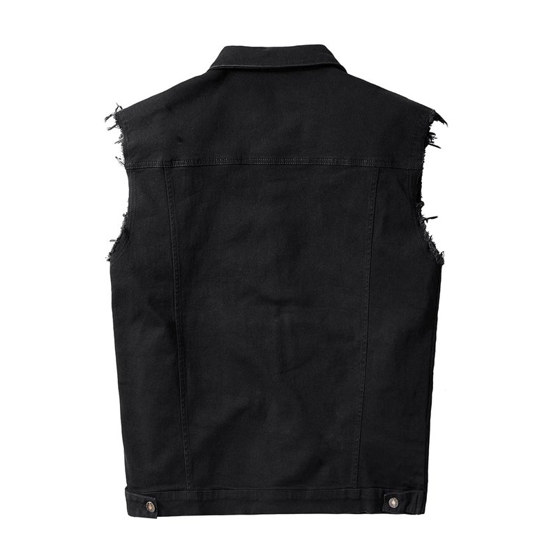 JYG Denim Vest for Men Casual Lapel Trucker Jeans Vests Fashion Vintage Sleeveless Vest (Large, Black) - Image 2